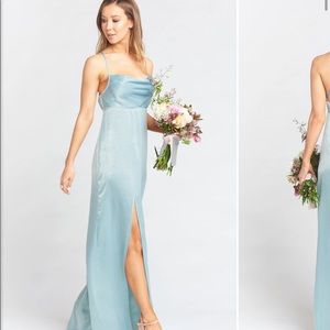 Sage green satin dress, perfect for weddding